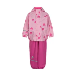 CeLaVi Mädchen Regenanzug Elefanten Pink/gold Set Regenhose + Regenjacke