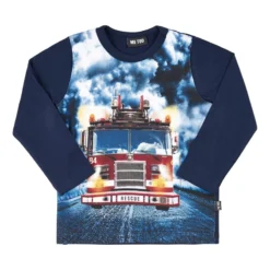 Metoo Langarmshirt Blau Mit Feuerwehrauto