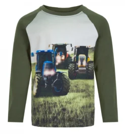 Minymo Traktor Langarmshirt Olivgrün Mit 3 Traktoren