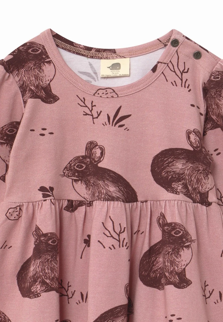 Walkiddy Kleid Cute Rabbits Smoky Rosa Biobaumwolle 2 Walkiddy Kleid Cute Rabbits Smoky Rosa Biobaumwolle – Bild 2