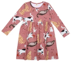 Walkiddy Kleid Playful Cats Katzen Darkrose Biobaumwolle