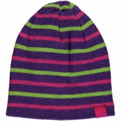 Celavi Wintermütze Kinder Strickmütze Dark Purple Pink Gestreift