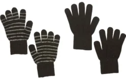 Celavi Wollhandschuhe Schwarz/grau Geringelt Doppelpack 2 Paar Fingerhandschuhe
